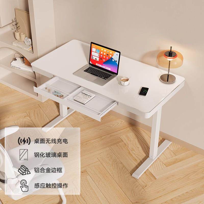 动升降电普通款黑桌脑桌家用书智能办公桌子双电机玻璃桌工作电台