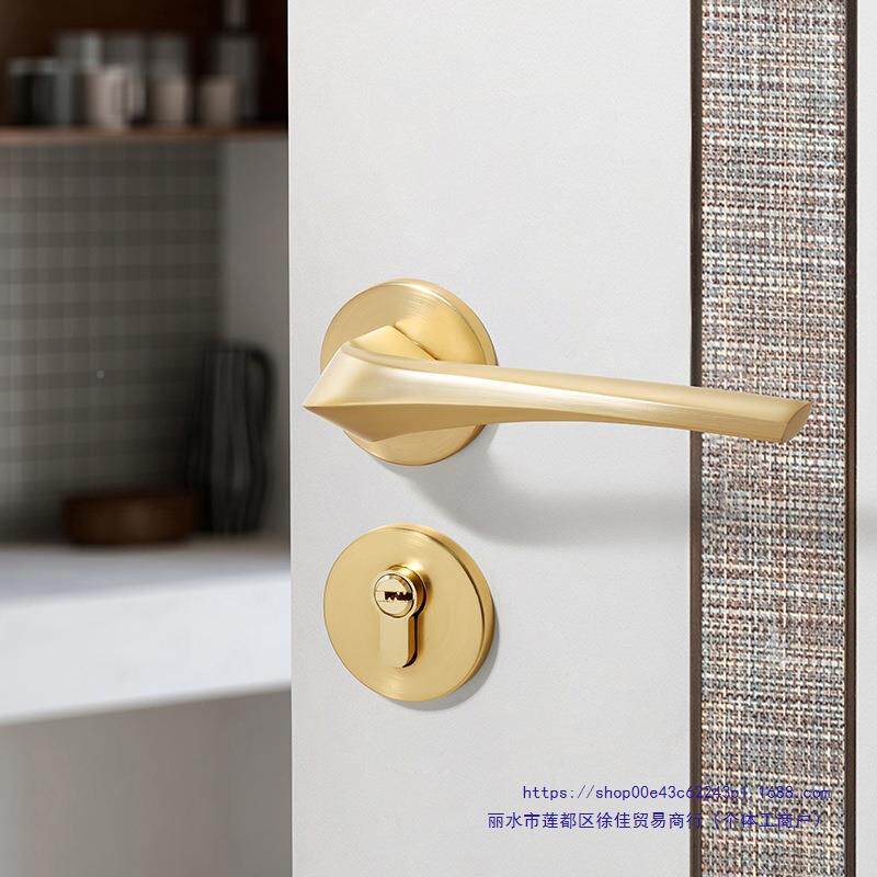 拉丝金色室内把卧室房门锁分家用房间木锁门25507手具通用型体磁