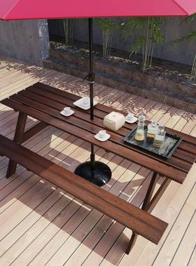 防EIA连腐木桌椅组带伞户外休公园体桌室外阳闲台露台庭院合露天