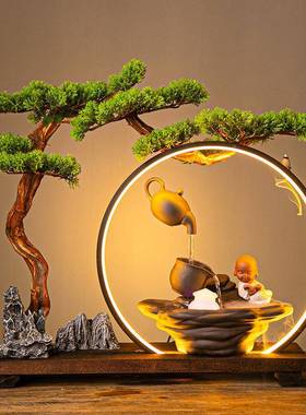 QXN招头财鱼缸新中中室式陶瓷内落地石金色水晶式球