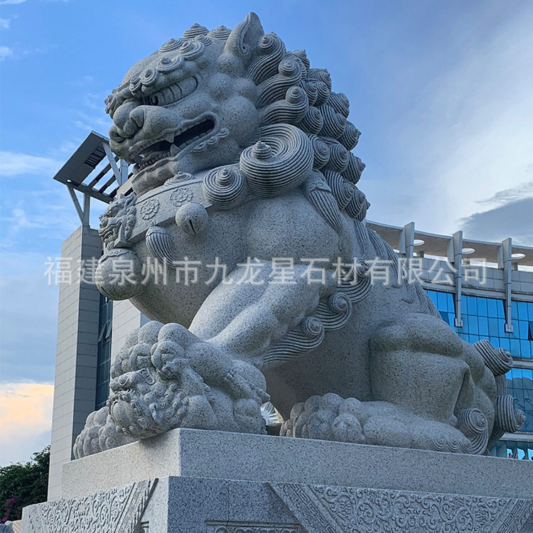 廠家花崗岩石雕獅子壹對看門擺件寺廟宗祠祠堂寺院公司青石石獅子