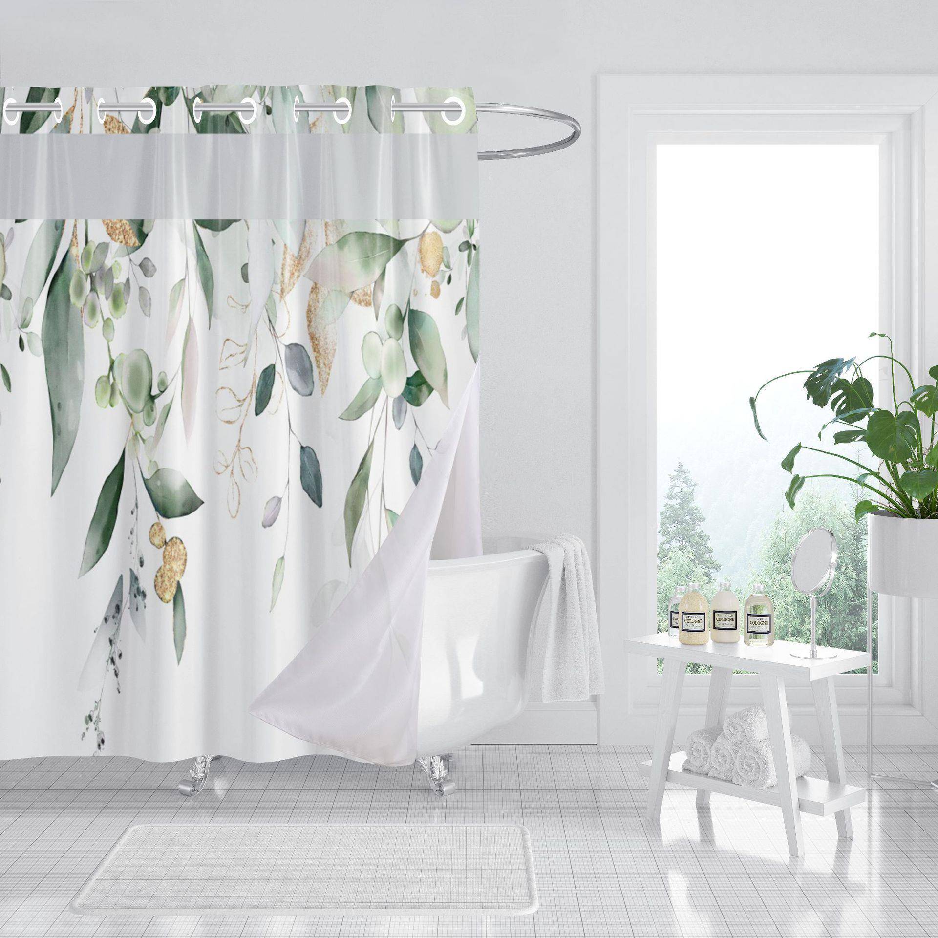 双层防印花浴466帘干分开口湿大扣隔断l帘防水防霉浴室涤纶离水浴