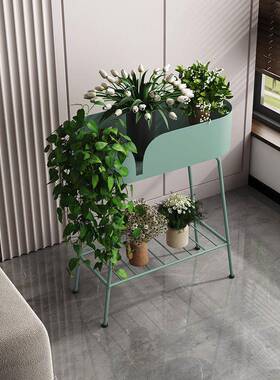 室双层铁花艺台置物架阳绿萝架子客厅落地式轻奢花83301卉植物内
