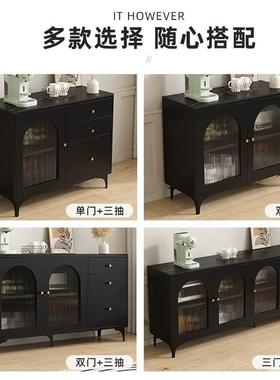 多中古EMW岩板餐边柜功古能茶水柜客厅现代复风黑色厨房靠V风Sa