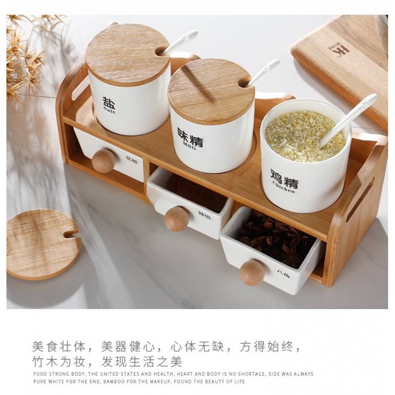 创意陶瓷调味罐套装家用厨房调料盒套装日式双层六件套调料瓶盐罐