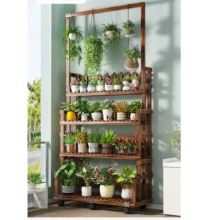 盆景花玄关落子架MVG实木质置物架地客厅阳台吊兰绿萝多肉架餐厅