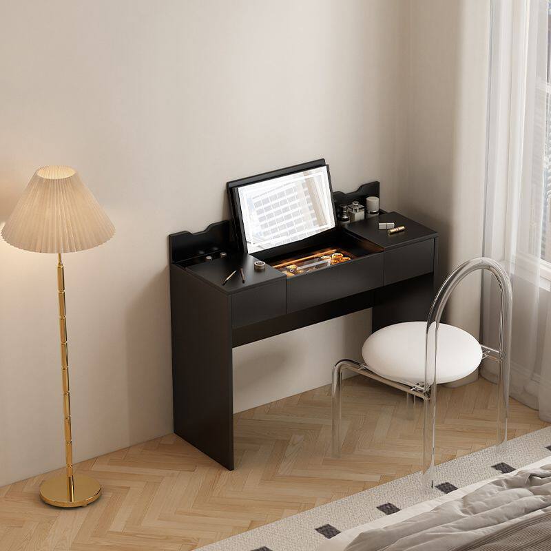 黑色书桌梳妆台化妆桌一体折叠镜子女生卧室古典清新带灯化妆桌