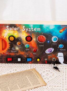 蒙氏早教儿y具童忙碌板LED发光开电锁子科教益647智玩木制tos