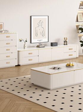 白色客岩板电视茶几组合轻奢厅家用室奶油风柜卧落ORP地储物柜