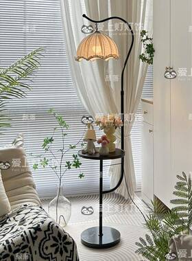 美式复古地灯客厅沙发边几置物50658架法式落中风卧室床头柜一体