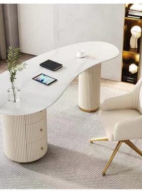 轻奢岩板书桌写字台现电代计老板办公接桌脑桌医设美诊桌咨IBQ询