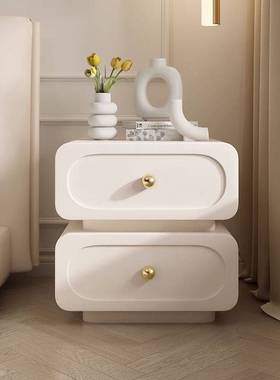 轻奢实木床头柜简约现代法式奶油风储物柜黑色皮质床边柜收纳Z-20