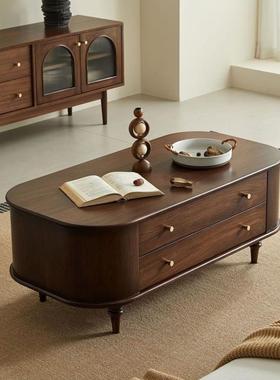 美用式复古全实茶木几电视柜组合茶客厅家小户型法式轻YDZ奢简约