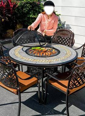 欧式户外桌室外烟花园电铸铝烧烤ZL111桌庭院露台家椅用无烤炭烤