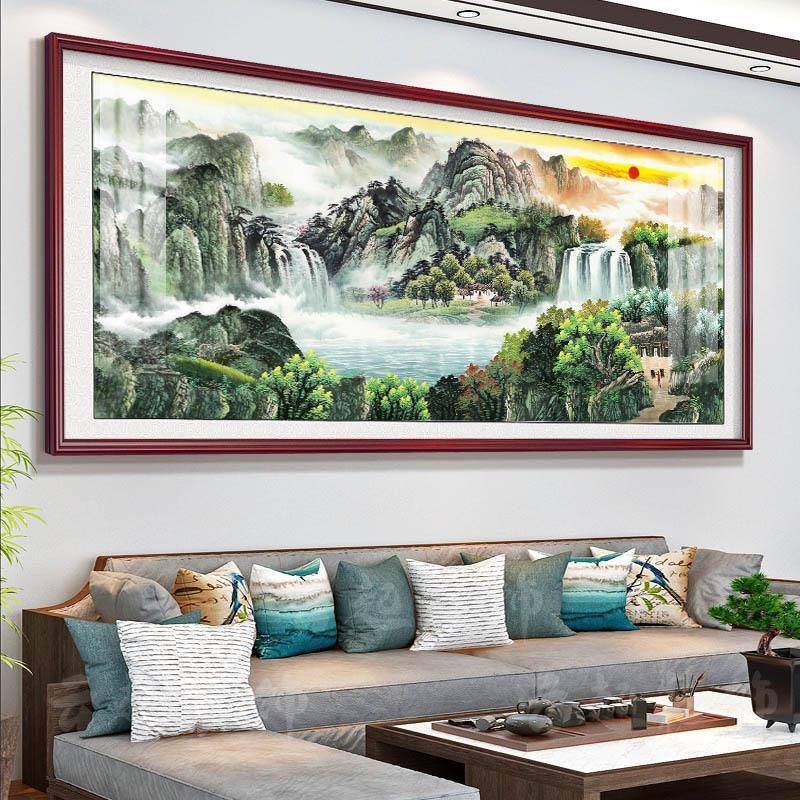 2YUX025水新款山聚宝盆办流生财公室装饰墙字画山水风景挂画客厅