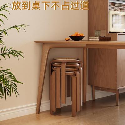 实木藤编圆凳小梳凳子家用矮凳厚可收叠放备用AL-80822加板凳妆台