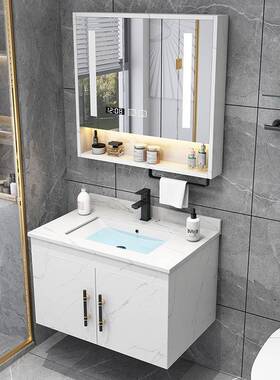 卫生间浴室柜组JVK合陶瓷体洗漱台小户型智能灰色实木05洗手洗新