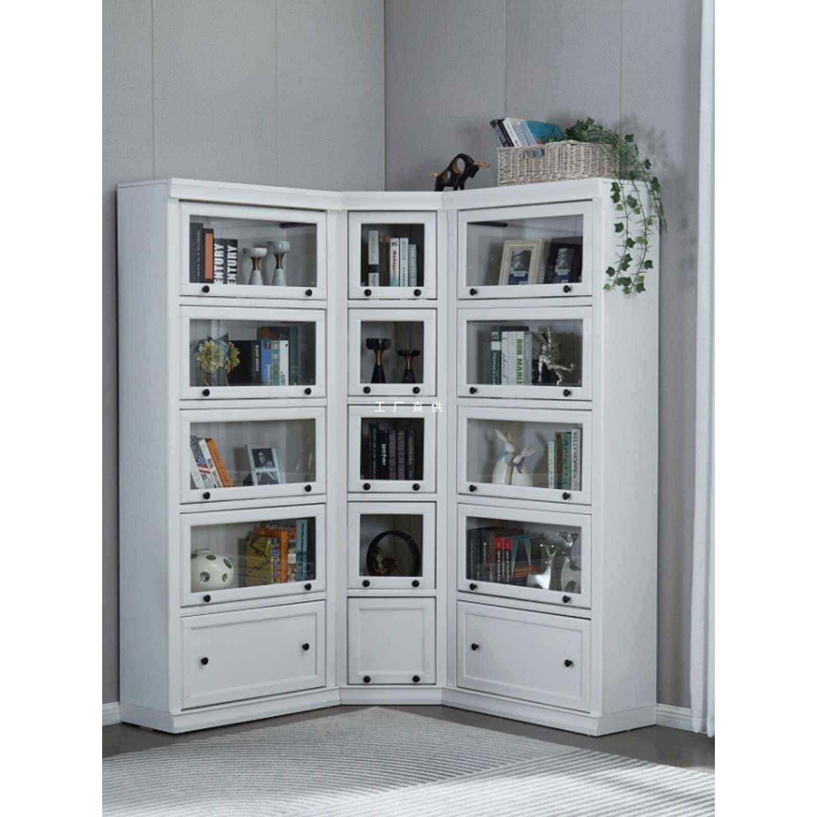 美式实木书柜防书架尘玻璃门柜JZZ儿纳柜展示收柜客童厅矮柜落地