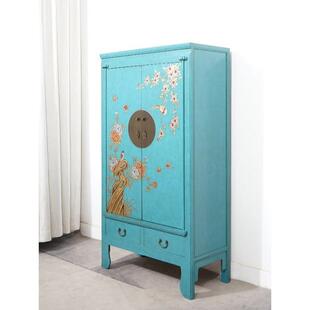 室中式实木新中式双门大衣柜卧家WHM用储柜复国古物高档彩绘现货