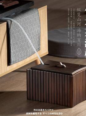 复古茶配件过滤排水茶具1ZY62925桶水渣桶竹制茶桶废水茶桶家用茶