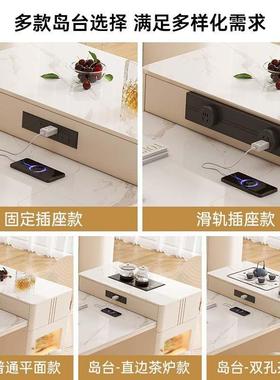 轻奢奶现油伸缩岩岛DNU茶桌餐桌一台体餐桌椅组合简约家板用小户