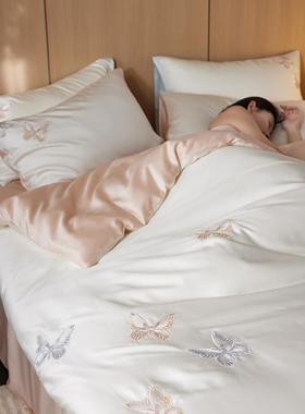 被简约轻60奢支兰精天VEH丝四件套绣冰丝蝴蝶刺套床单床笠春夏季