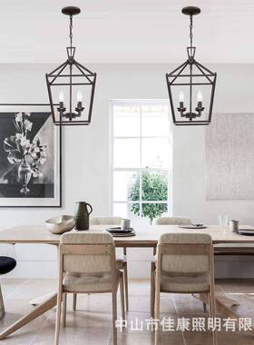 ey爆款美式复古a工业创风意个58229性黑色金属b笼子客厅吊灯