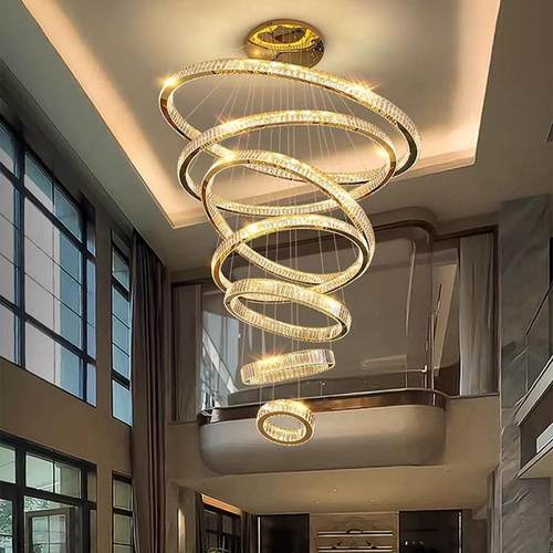 式楼别墅客厅灯空楼中梯简间大吊灯约现代轻奢公寓挑高复YOG水晶