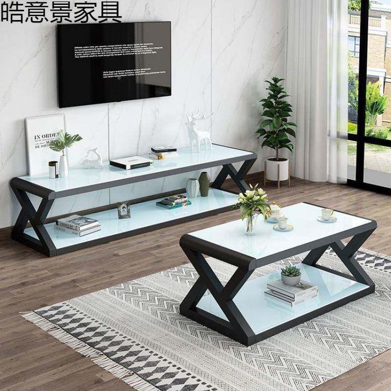 客厅电视柜钢化玻OCW璃厅柜简约现代茶茶几电视烤柜组合铁客艺漆