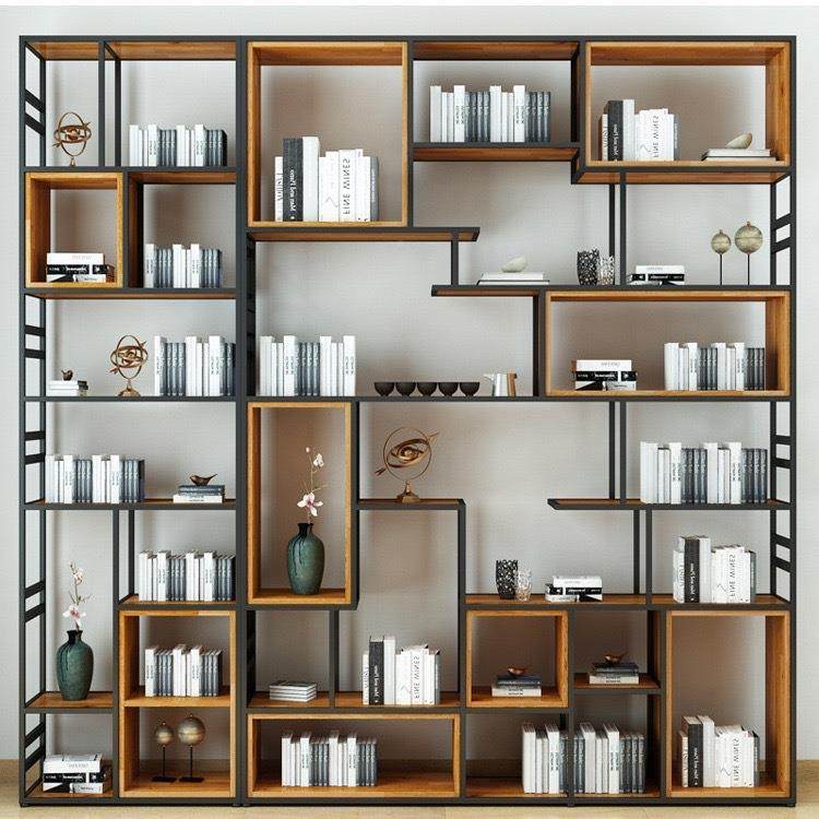 美式铁艺ORT置厅落地办公室屏风隔断客架子实架木多物层书架柜展