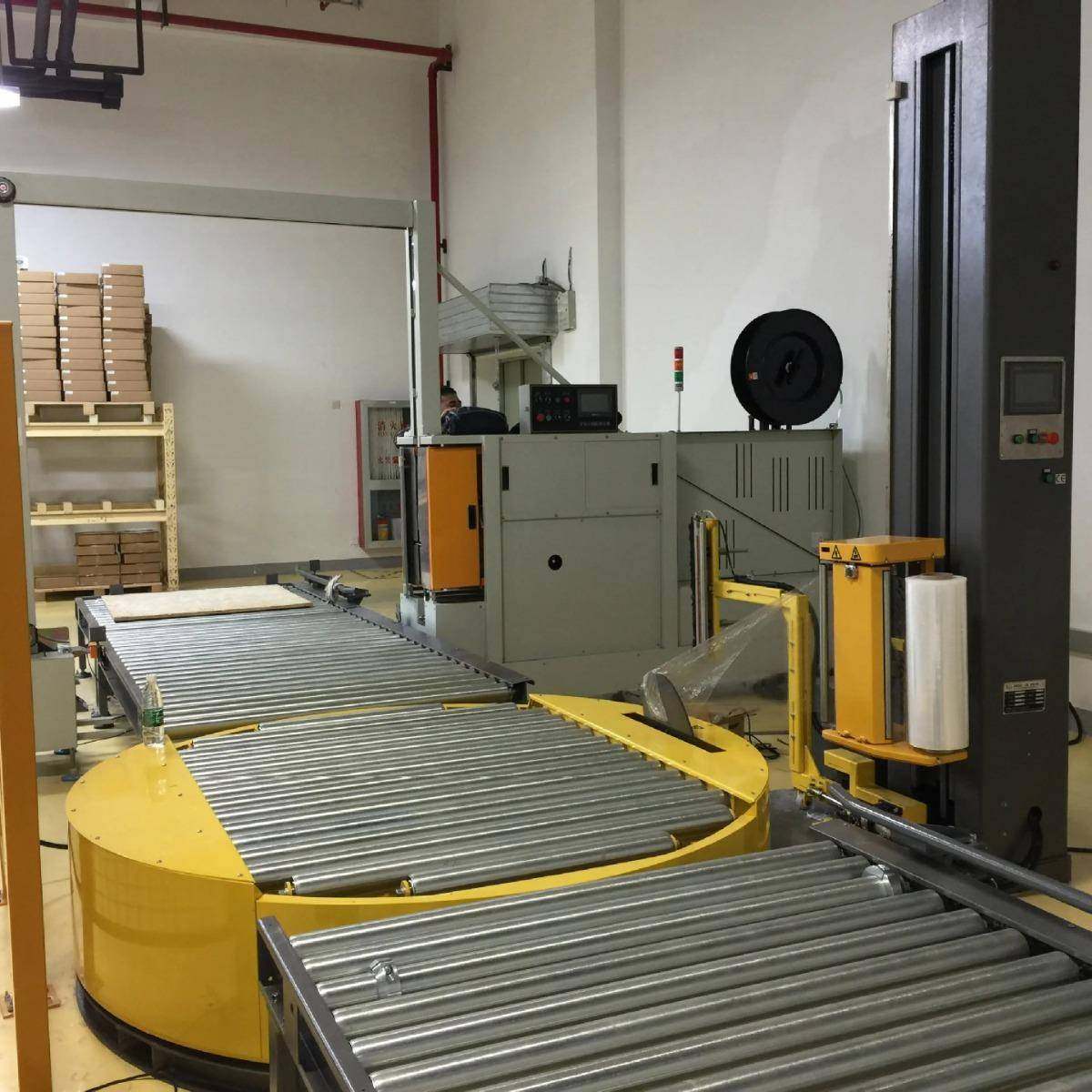 在线穿剑打缠绕流水线筒滚线高台缠绕打包有拉伸包膜机SEI缠绕裹