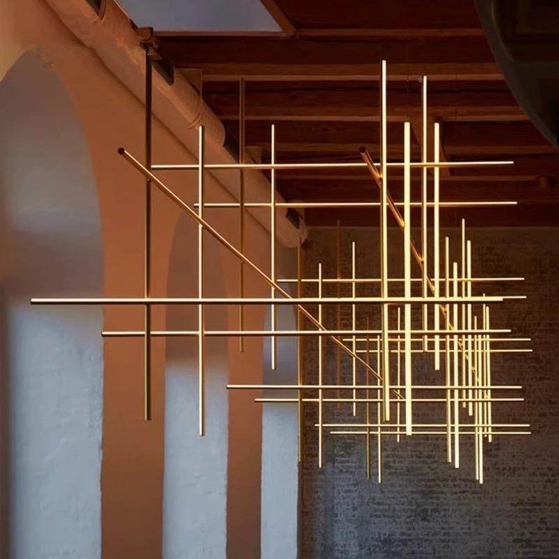 客意大极简挑空组合别无品牌/墅厅餐桌吊灯设e计师ld现代线条楼梯