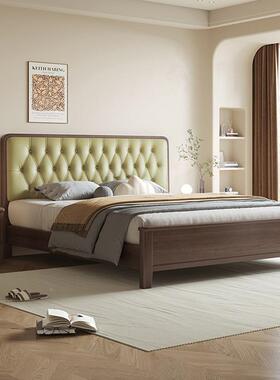 现简约胡桃木实BUL木床1.8米式主卧中双济人代床1.5储物经型卧室