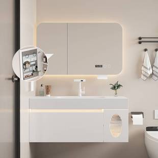 圆角洗脸盆实木多层奶油风热湾一体盆浴室柜组合卫生间洗手池