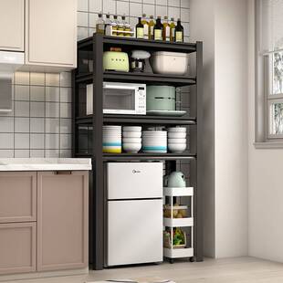 厨房落地置物架小型冰箱上方架子家用微波炉消毒柜洗碗机收纳架无