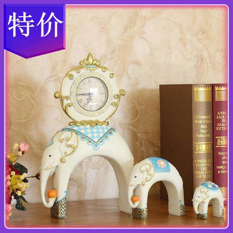 厂家直销 创意小象装饰座钟摆设 客厅卧室时钟 树脂工艺品摆件