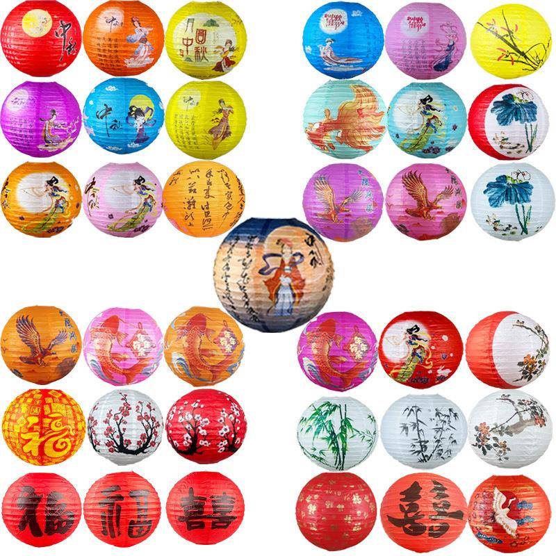 中秋节灯笼装品中国风店铺布场景置活动围氛挂件圆形饰纸挂饰SWL