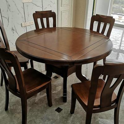 新中式全实木餐桌家用饭圆形可缩折方桌变叠大圆桌QFE伸多功能两