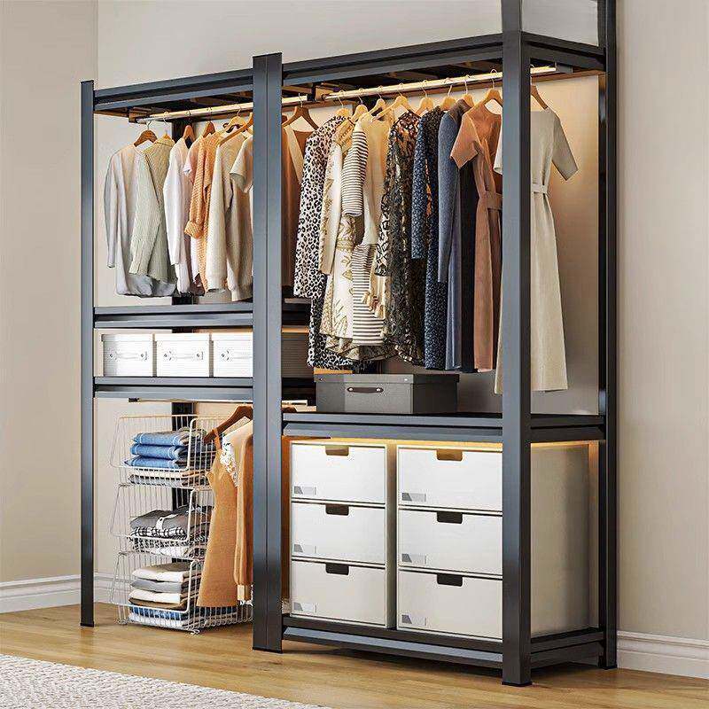 货衣钢柜衣架架防尘帘开放式衣帽间卧室简易角家用落地1多层物置