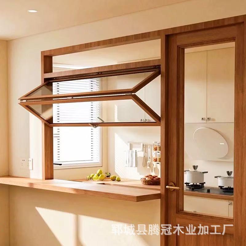 老榆民木实木窗户卫生间实宿木折叠窗悬红停窗网k8iP子母连门窗隔
