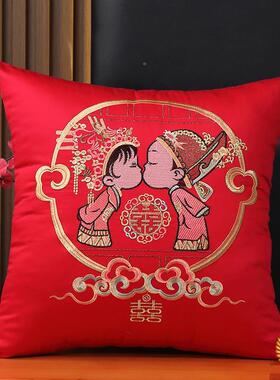 ?红色喜字结婚婚抱枕40s喜长绒棉庆婚Fh(x}@v#房床头庆靠1枕新婚