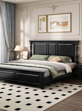 美式实木小户箱型主卧.5米1床.8复古轻奢双1EKK人大床乡村储物高