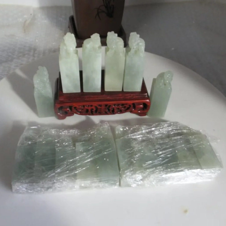 一组16方云南石结晶绿通透玻璃钮章印章2*2*7CM金石篆刻书法欣赏