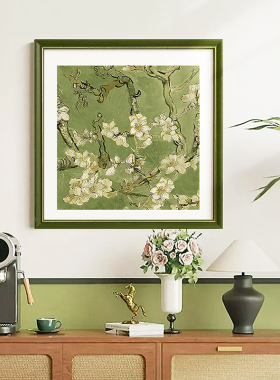 梵高装饰画法式复古田园风挂画小清新油画餐厅玄关绿色卧室壁画