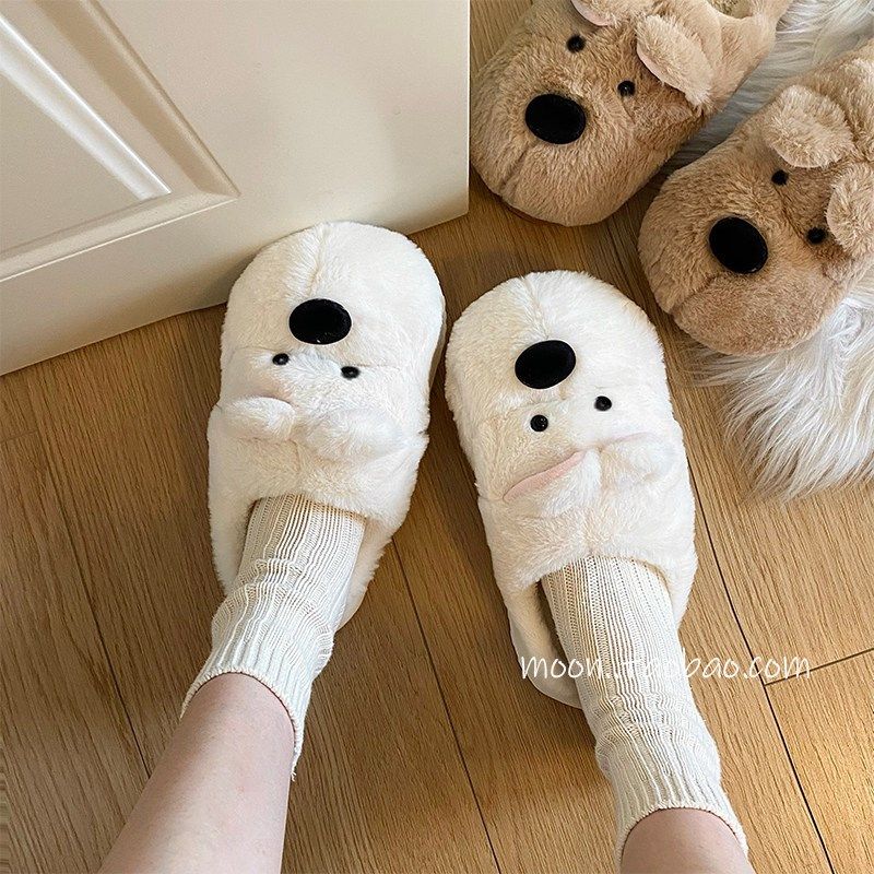 小狗棉拖鞋女秋冬季可爱防滑拖鞋毛毛绒茸茸家居室内保暖2025新款