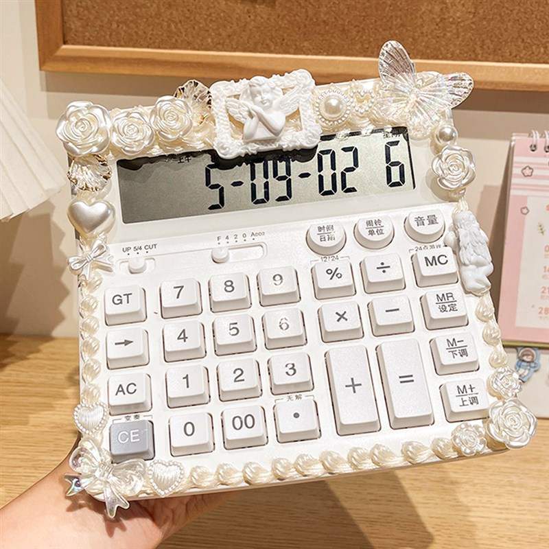 可爱语音办公计算器奶油胶巴洛克真人发声商务金融计算机学生用