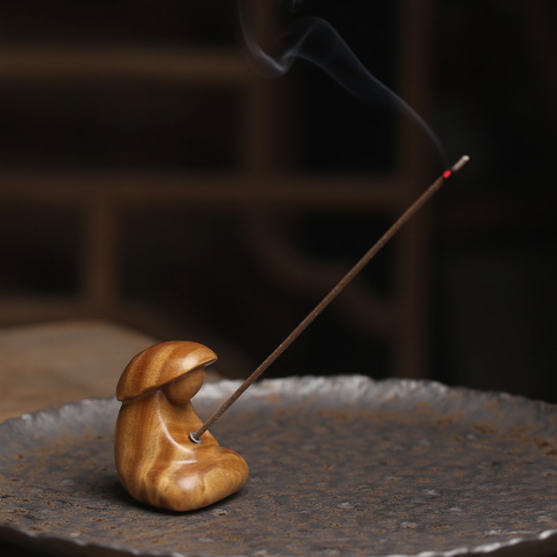 渔翁垂钓绿檀木香插实木小摆件家居小号摆设线香香座盖置茶具配件