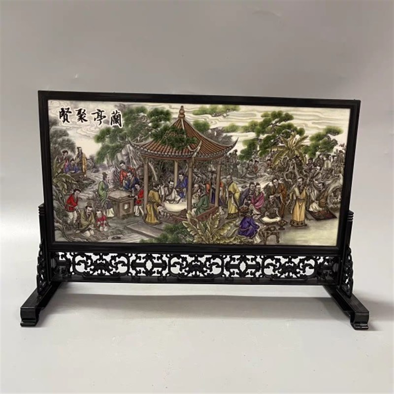 仿古瓷器宫廷风格瓷板画屏风家装客厅办公室摆件工艺品古玩收藏品