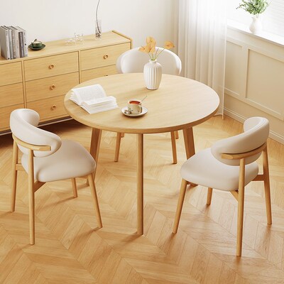 全实木餐桌家用小户型圆桌原木风吃饭桌子2025新款木质餐桌椅组合