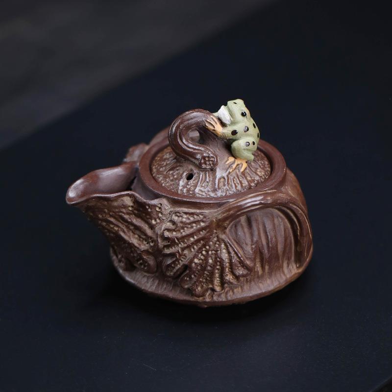 宜兴原矿紫砂壶公道杯分茶器雕塑青蛙莲子手抓壶茶道配件好运连连